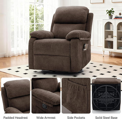 Korser Recliner Chair, 360 Swivel Rocker Chair for Adults, Small Rocking Recliner for Small Spaces, Upholstered Fabric Glider Recliner Nursery