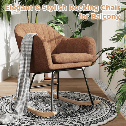 GarveeHome Nursery Rocking Chair, Upholstered Chenille Glider Rocker Chair, Modern Armchair With Wood Legs, Indoor Comfy Accent Chair Nursing Chairs Holds Up to 350 LBS for Living Room, Bedroom, Beige