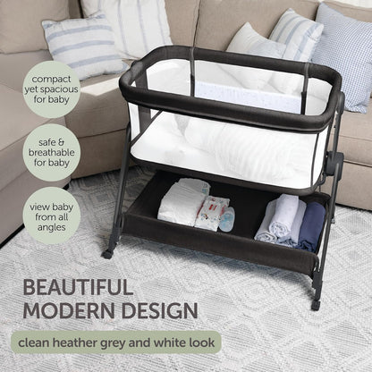 KOOLABABY Baby Bedside Sleeper - Bassinet & Bedside Crib with Height Adjustment & Wheels - Can Be Placed Next to Bed - Attaches to Parents Bed - Easy to Fold & Carry Bassinet for Girls (Pink)