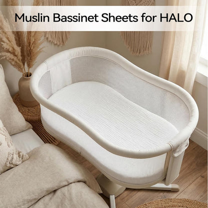 Muslin Bassinet Sheet Compatible with Maxi-COSI Iora & Iora Air Bedside Sleeper - 100% Cotton Rectangular Mattress Pad Cover (33"x20"), Breathable & Soft, Boho (1 Pack Blue)