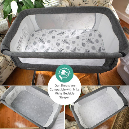 Bassinet Sheets for Papablic, CoZee, Cowiewie, Ezebaby, Nawahev Baby Bassinet Bedside Sleeper by TansyPanda, 3PC, 33x20, Ultra Soft, Breathable Snug Fit, Unisex Boys Girls, Gray White (Space Rockets)