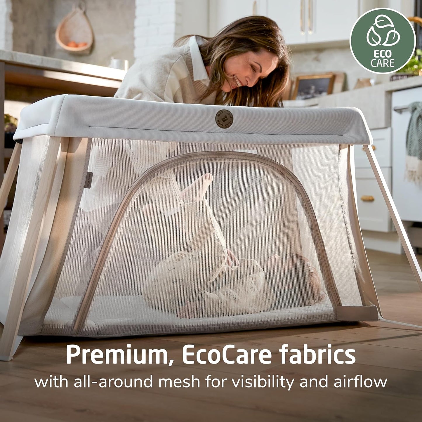 Maxi-Cosi Calao Travel Playard, Infant Bassinet, Toddler Playpen, Portable, Lightweight, Foldable, Easy Setup, with Carry Bag, Breathable Mesh, Truffle