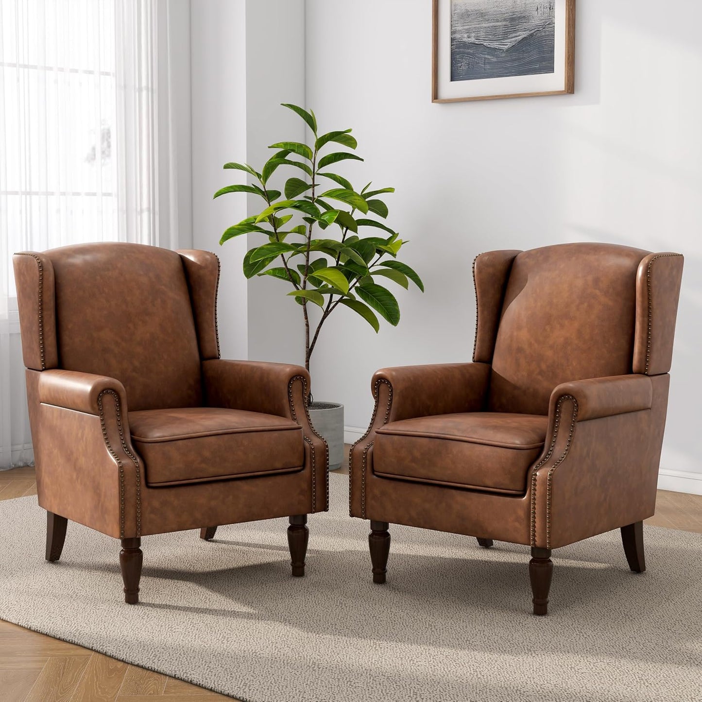 Swivel Rocker Recliner Chair, Manual Nursery Glider Recliner, Floral Fabric Wingback Accent Chair with Adjustable Backrest & Footrest for Small Spaces Living Room Bedroom (Plants Floral, Set of 1)