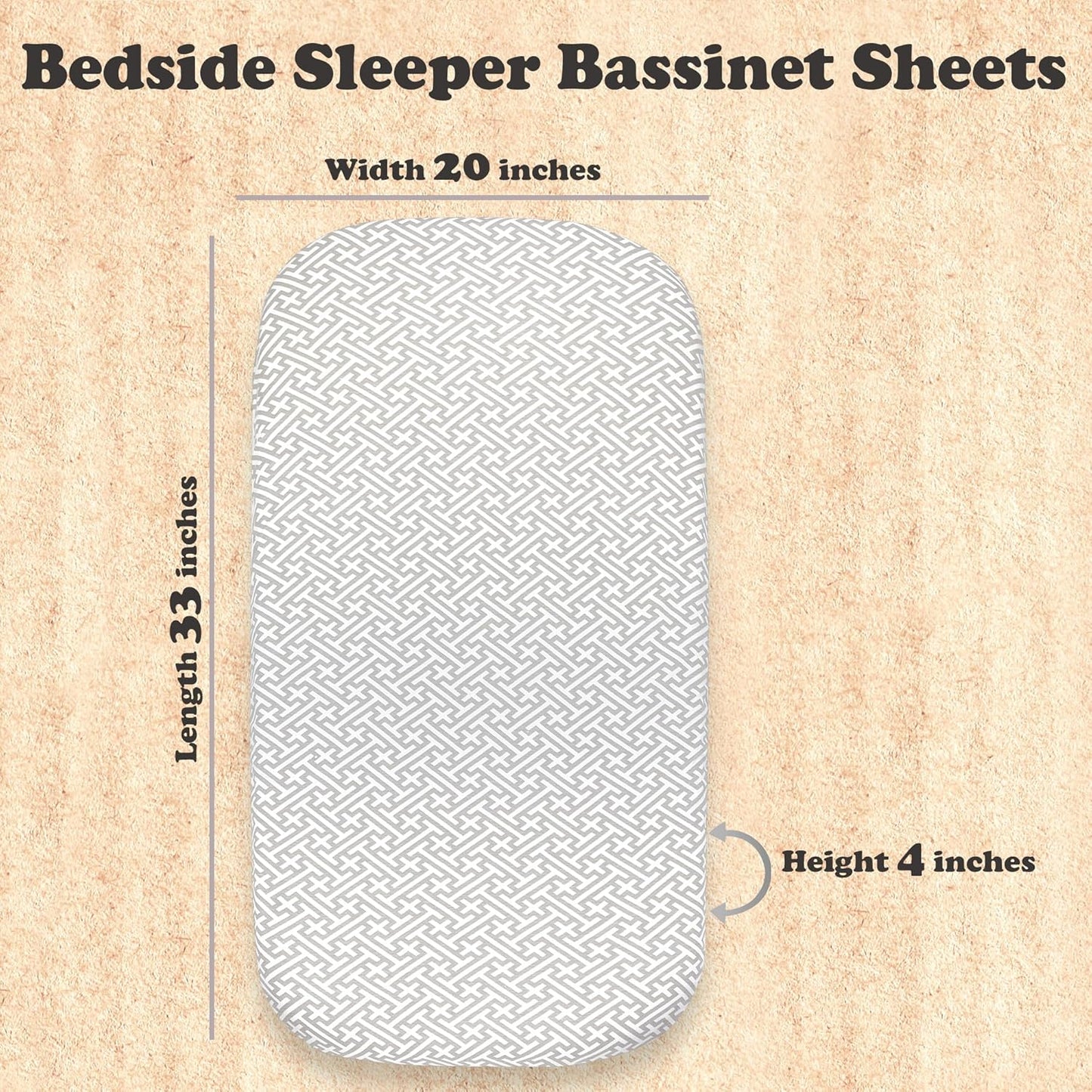 3-Pack Bedside Sleeper Bassinet Sheets | GOTS Certified Organic 100% Muslin Cotton | Ultra Soft & Breathable | 33×20×4” Fitted Sheets | Universal Fit 29–33” x 17–21” Pads