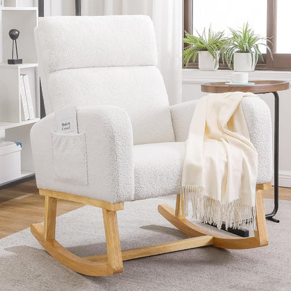 Rocking Chair Nursery - Glider Modern Accent Chairs Upholstered Nursing Rocker Padded Armchair for Indoor Living Room Bedroom Beige