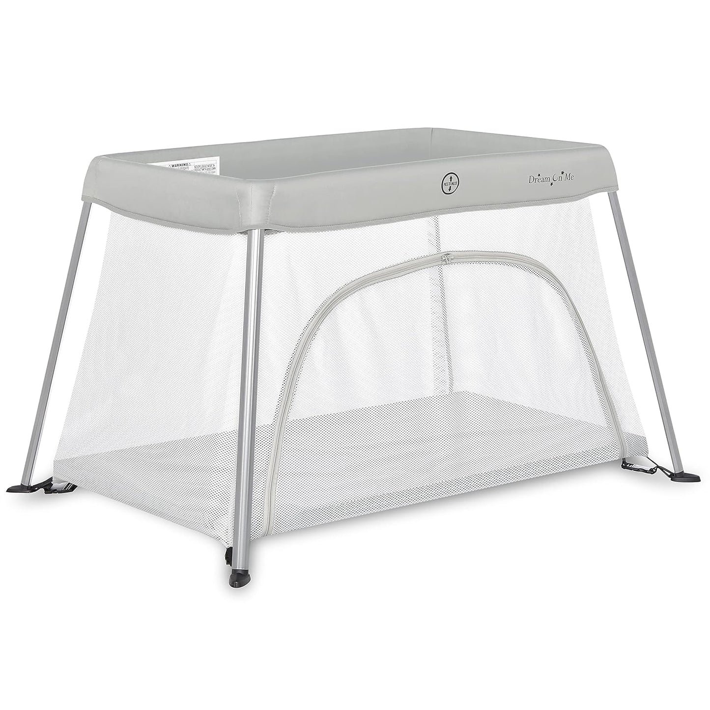 Dream On Me Travel Light Baby Playard with Zipper Access Door, Breathable Mesh Sides with Soft Comfortable Mattress, Easy Fold Design with Travel Carry Bag, Compact Space Saving Design - Grey