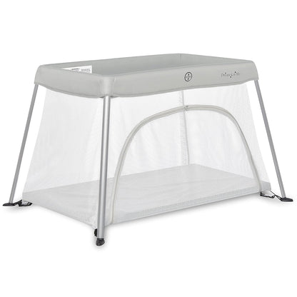 Dream On Me Travel Light Baby Playard with Zipper Access Door, Breathable Mesh Sides with Soft Comfortable Mattress, Easy Fold Design with Travel Carry Bag, Compact Space Saving Design - Grey