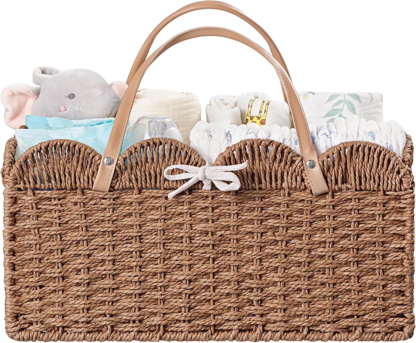 HBlife Large Baby Diaper Caddy, Paper Rope Storage Baskets Nursery Bin with Removable Divider, Portable Car Organizer for Diapers, Baby Shower Gifts, Newborn Essentials Must Haves