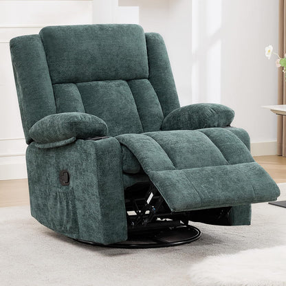 Swivel Rocker Recliner Chair, Lazy Boy Recliner with Cup Holders, 360 Degree Rotating Nursery Rocking Chair, Manual Glider Recliner for Living Room (1, Yellow)
