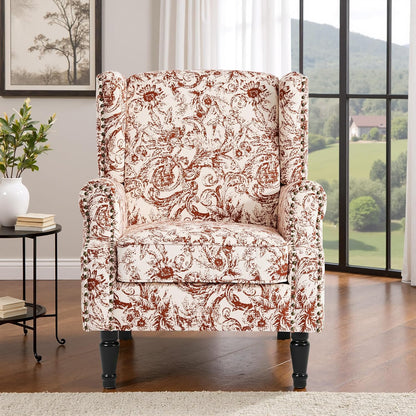 Swivel Rocker Recliner Chair, Manual Nursery Glider Recliner, Floral Fabric Wingback Accent Chair with Adjustable Backrest & Footrest for Small Spaces Living Room Bedroom (Plants Floral, Set of 1)