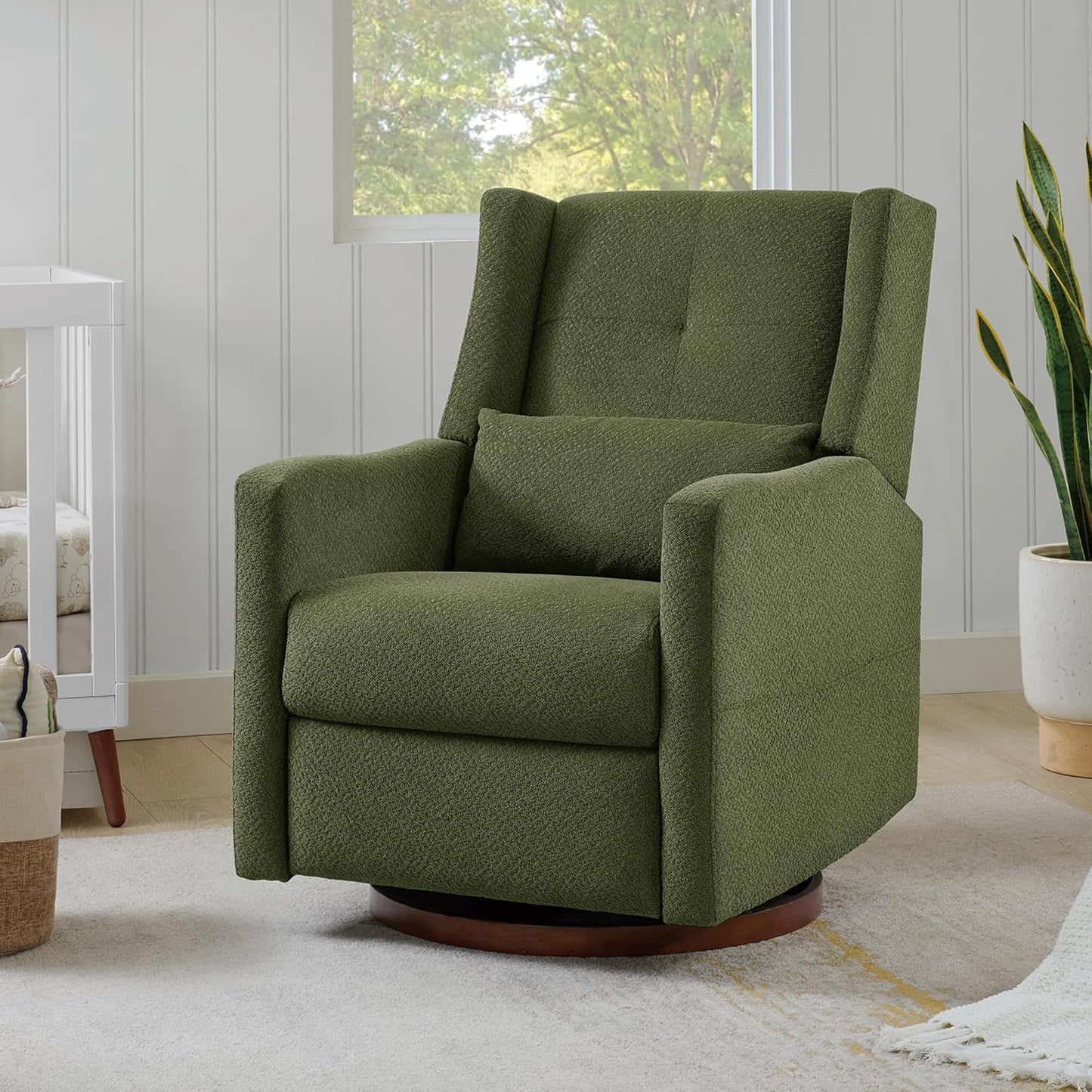 KISLOT Swivel Rocker Recliner Chair, Nursery Glider Recliner with Wood Base Manual Rocking Comfy Upholstered Fabric Reclining Single Sofa for Nursery Bedroom Living Room