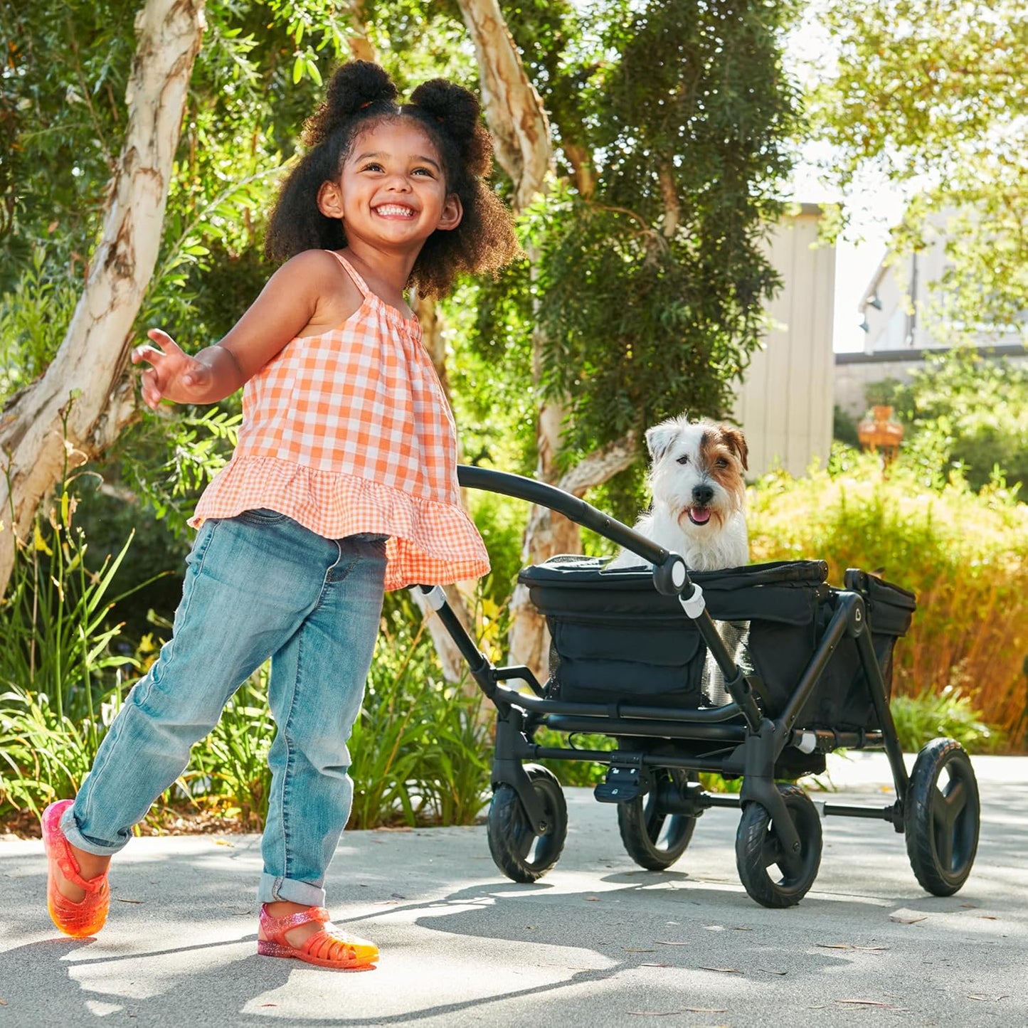 Munchkin Collapsible Wagon for Kids, Foldable, Ultra-Compact and Lightweight Stroller Wagon, All-Terrain Wheels, Adjustable Sun Canopy - Holds Up to 2 Passengers, Black