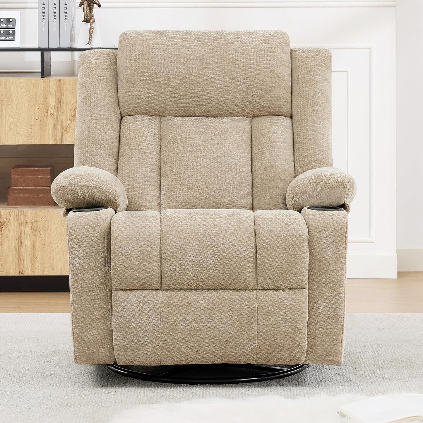 Swivel Rocker Recliner Chair, Lazy Boy Recliner with Cup Holders, 360 Degree Rotating Nursery Rocking Chair, Manual Glider Recliner for Living Room (1, Yellow)