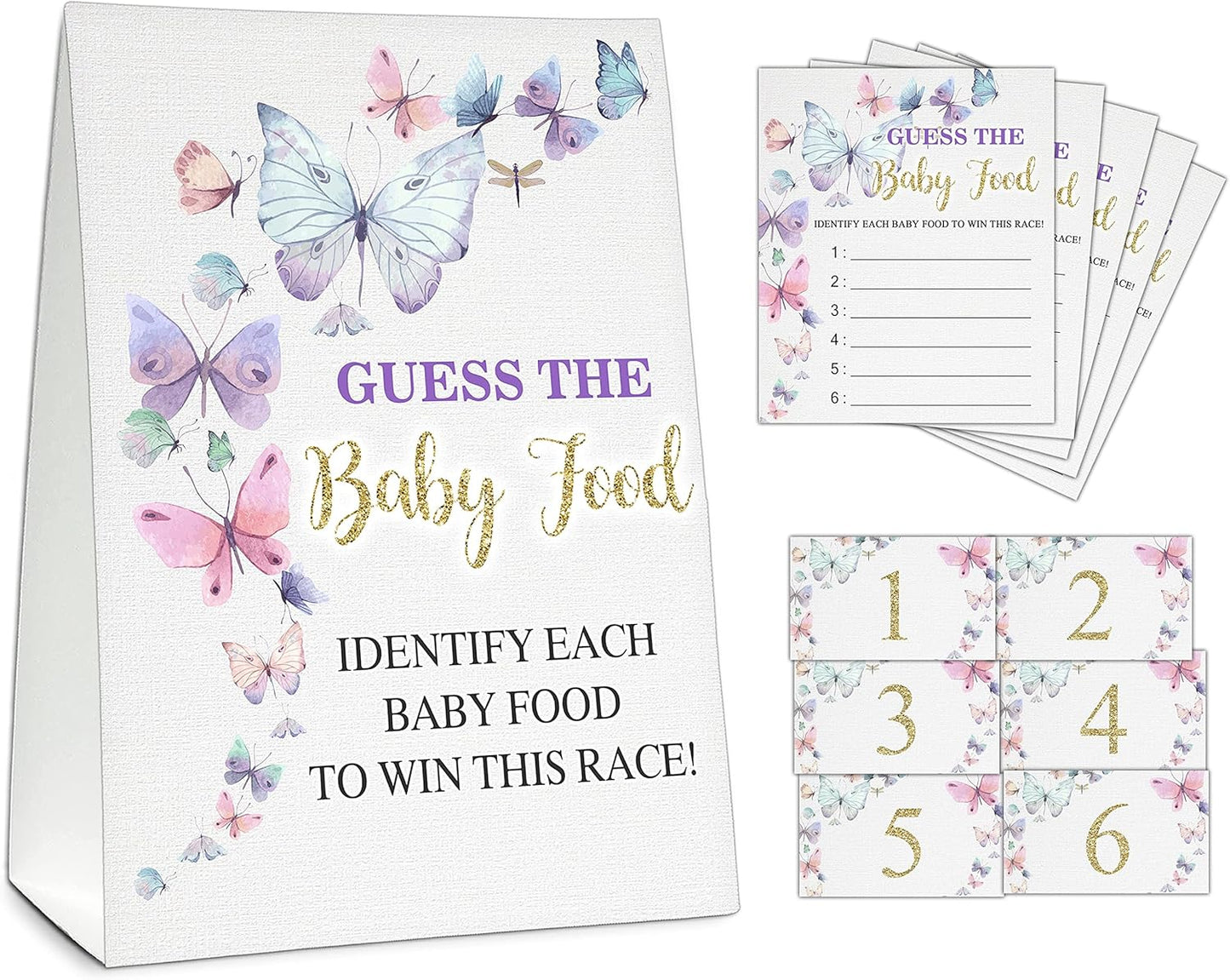 Guess the Baby Food Party Games, Baby Shower Game Set, 1 Standing Sign + 25 Answer Cards + 6 Number Cards, Boho Wild West Gender Reveal Party Decoration Supplies -B05