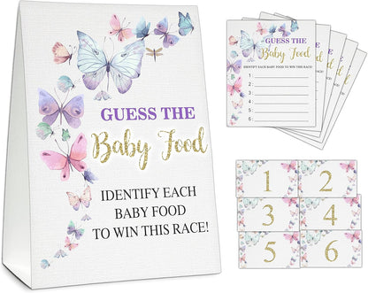 Guess the Baby Food Party Games, Baby Shower Game Set, 1 Standing Sign + 25 Answer Cards + 6 Number Cards, Boho Wild West Gender Reveal Party Decoration Supplies -B05