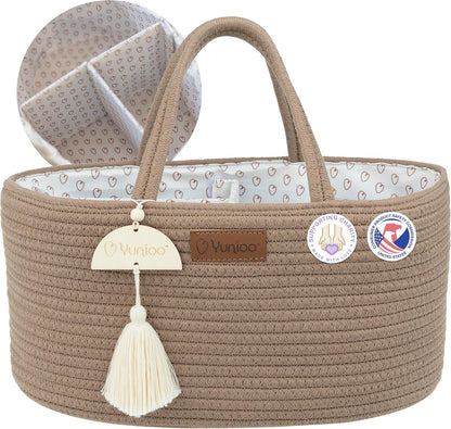 Yunioo Baby Diaper Caddy Organizer, Portable Nursery Storage Basket with Sturdy Handle Diaper Caddy Basket, Car Caddy for Diapers and Baby Wipes, Newborn Essentials