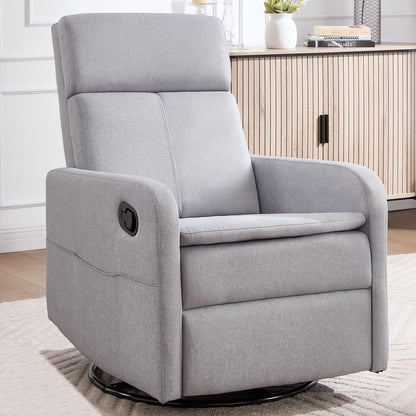 Ketaiyou Swivel Rocking Recliner Chair for Adults, Rocker Nursery Glider Chair for Living Room Bedroom, Upholstered Fabric Reclining Single Sofa Chair(Light Grey)