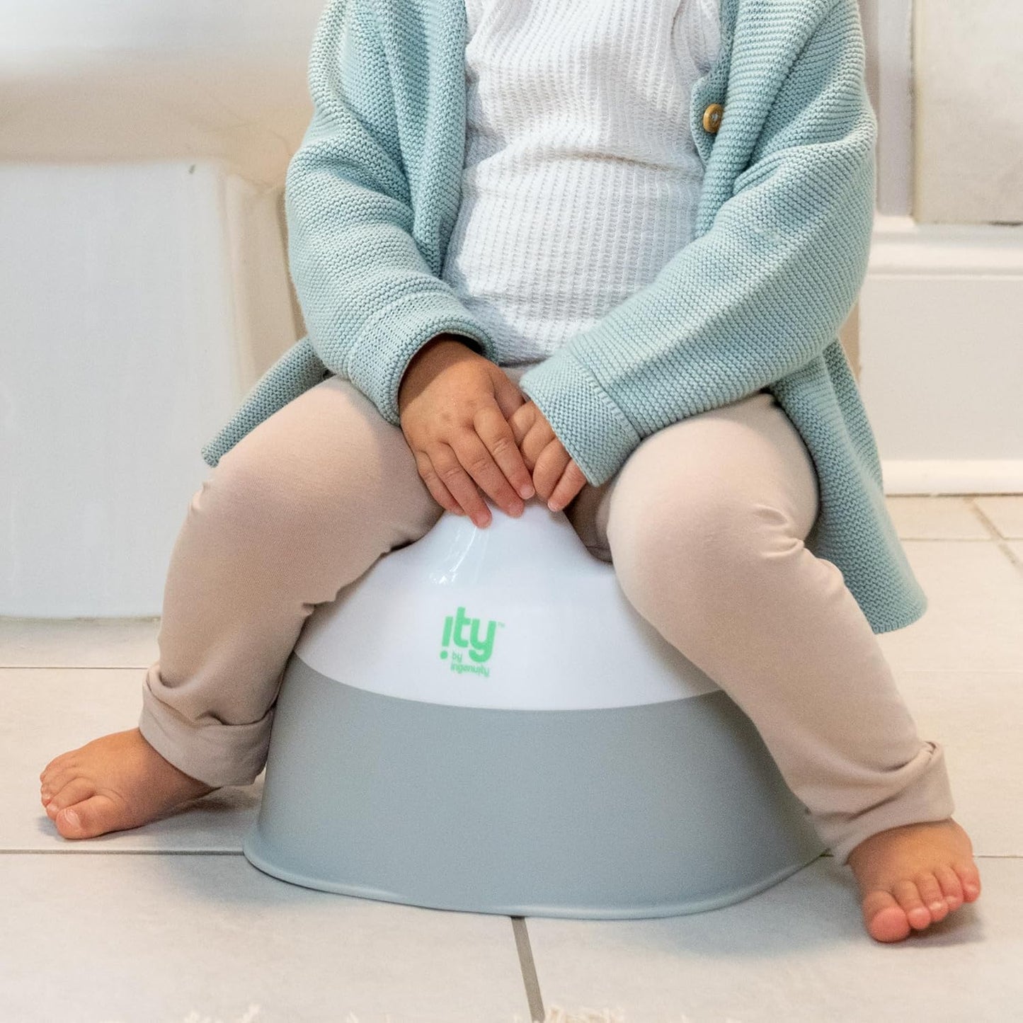 Ingenuity Ready Set Go Potty Training Toilet, Removable Bowl, Non-Skid Bottom, Wide Stable Base, Age 18 Months & Up, White & Grey