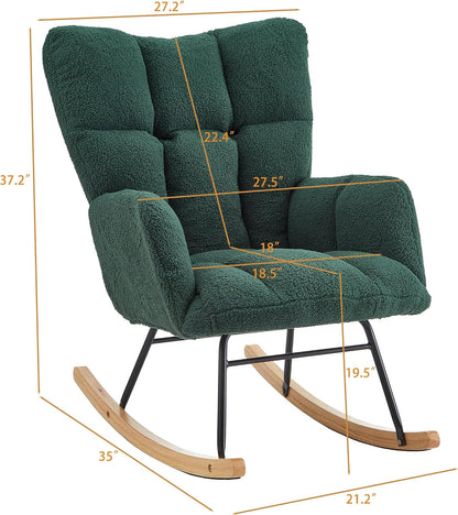 Glider Chair for Living Room & Nursery, Tufted Upholstered Teddy Rocking Chair with High Backrest & Stable Metal Frame, 300lbs Capacity, Comfy Rocker Glider for Adults & Kids, Office & Bedroom(Gray)