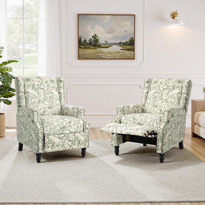 Swivel Rocker Recliner Chair, Manual Nursery Glider Recliner, Floral Fabric Wingback Accent Chair with Adjustable Backrest & Footrest for Small Spaces Living Room Bedroom (Plants Floral, Set of 1)
