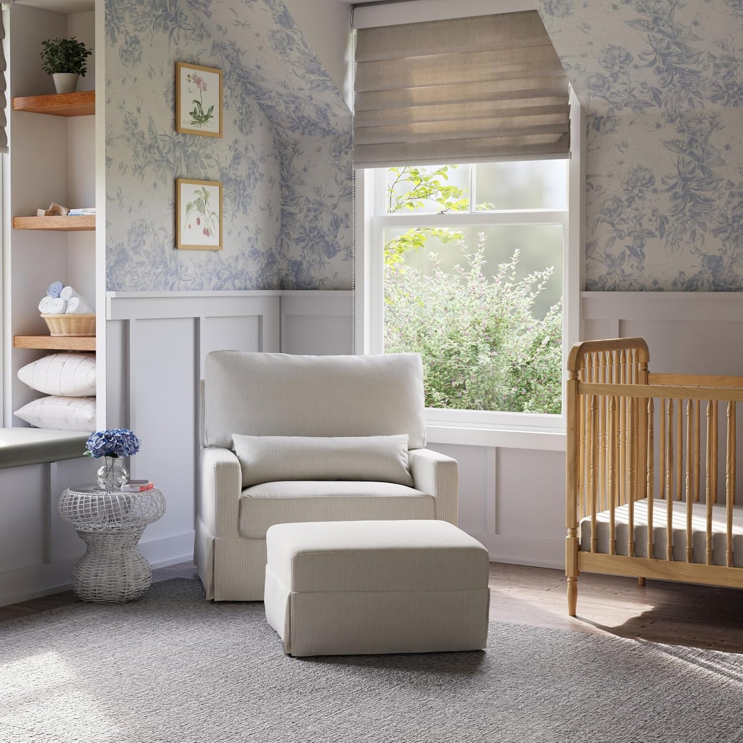 Namesake Crawford Pillowback Chair and a Half Comfort Swivel Glider in Tan Gingham, Greenguard Gold & CertiPUR-US Certified