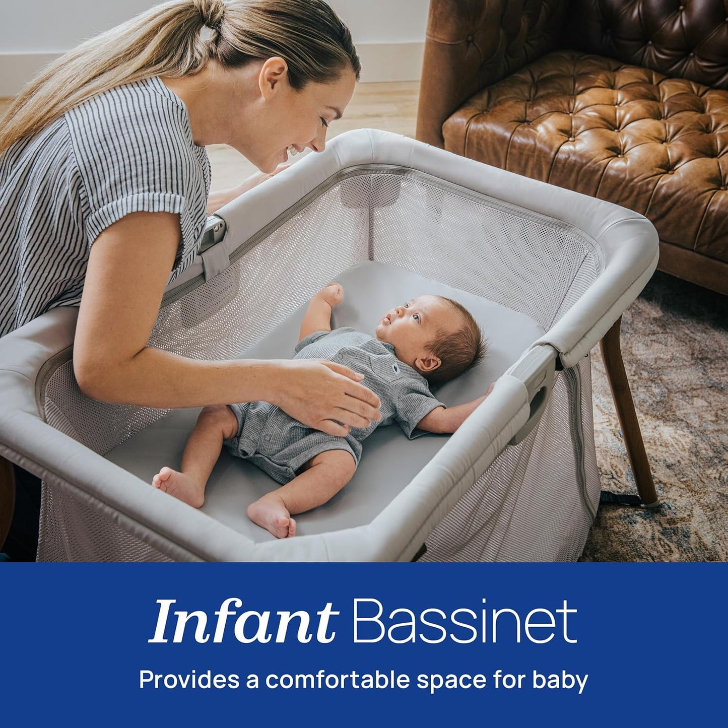 Chicco Alfa Lite Nest Lightweight Travel Playard with Zip-On Bassinet, Portable Baby Crib & Play Yard, Easy Setup, Waterproof Mattress, Includes Carry Bag, Serene/Beige