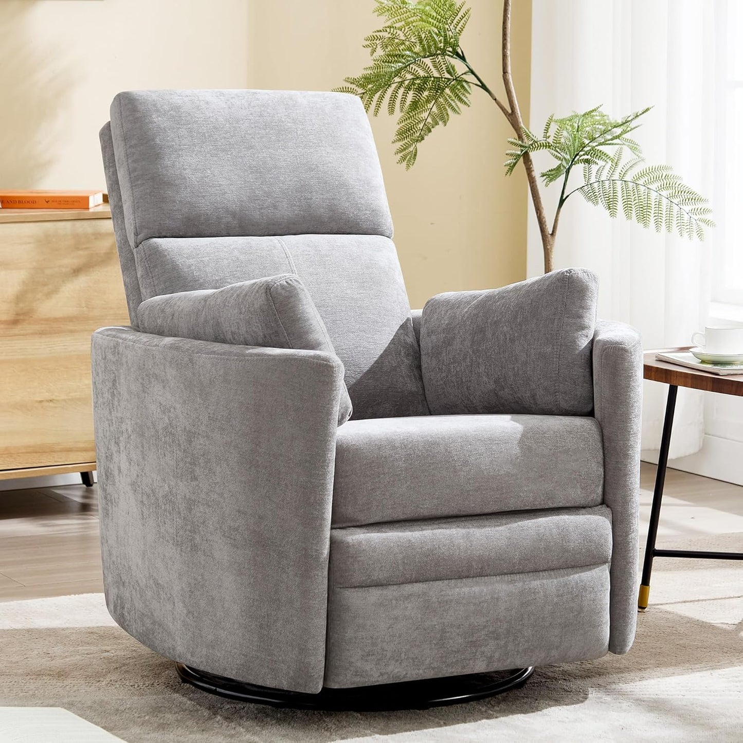 Power Recliner,Nursery Swivel Glider Rocking Chair with USB Port,Upholstered Adult Electric Recliner Rocking Chair with 2 Pillows for Living Room Bedroom (Beige Corduroy, Power-Driven)
