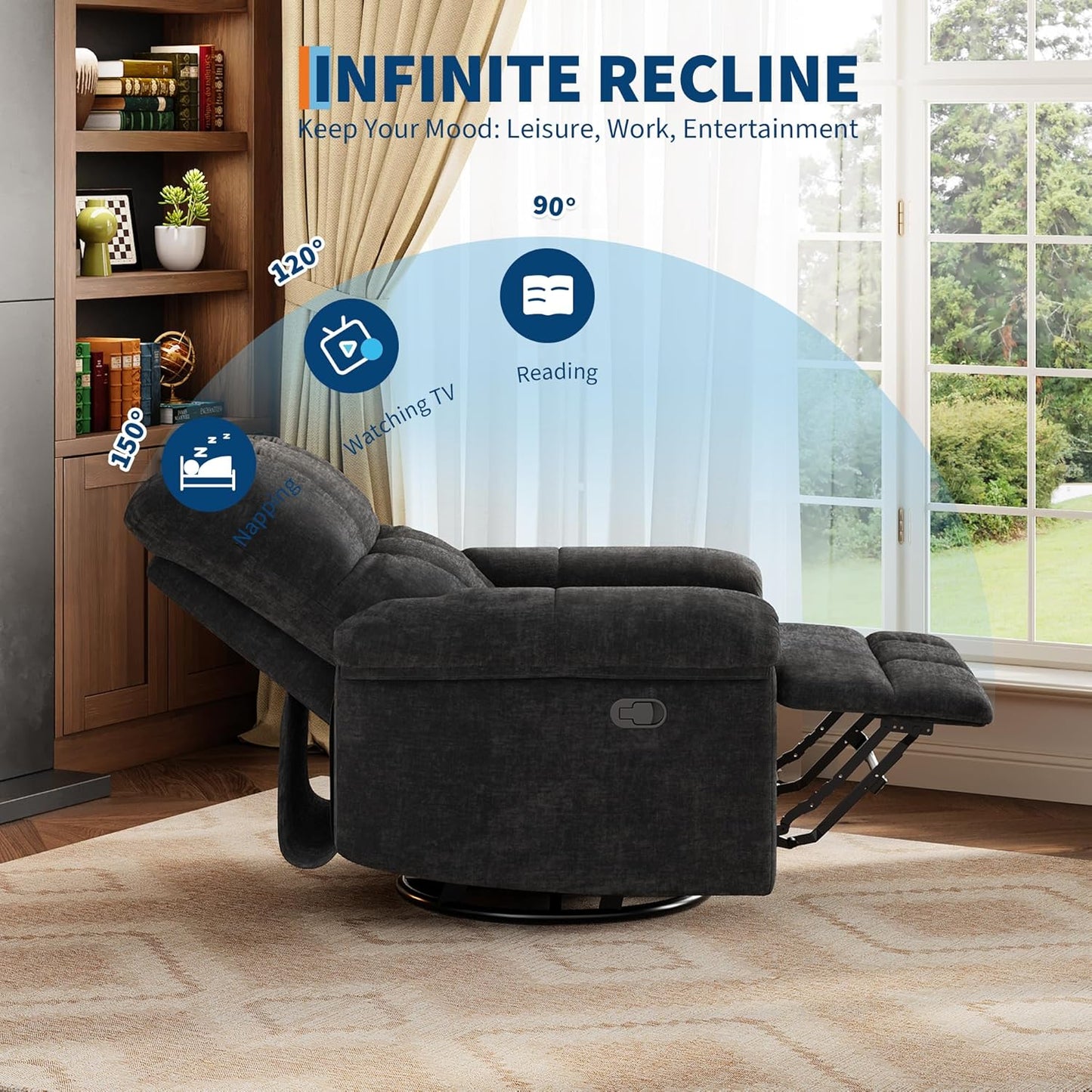Garvee Power Recliner Chair with 270° Swivel and Rocking, Electric Glider Nursery Chair with USB Charging Port, PU Leather Upholstery and Button Tufted Backrest for Living Room, Cream