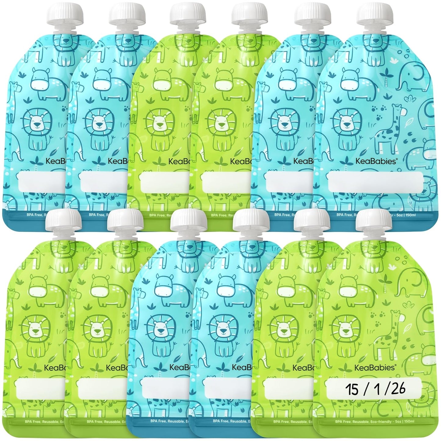 12-Pack Reusable Baby Food Pouches Refillable – 5oz Reusable Pouches for Toddlers, Kids Squeezable Yogurt, Apple Sauce, Fruit Smoothie, Baby Puree Container, Homemade Baby Food Essentials (Lil Barn)