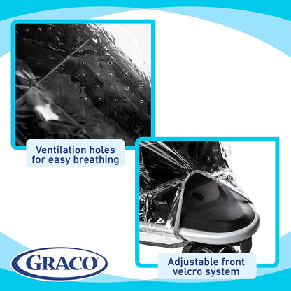 Graco Travel System Weather Shield, Baby Rain Cover, Universal Size to fit Most Travel Systems, Waterproof, Windproof, Ventilation, Sun Protection, Shade, Umbrella, Pram, Vinyl, Plastic, Clear