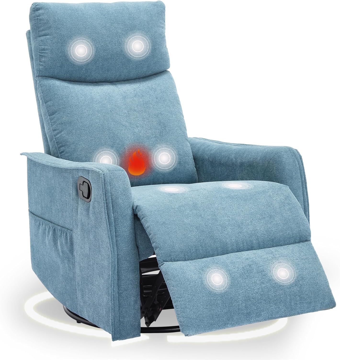 cinkehome Swivel Rocker Recliner, Glider Rocker Recliner Chair for Nursery, Manual Reclining Chair with Heated Massage, Small Spaces, Living Room, Khaki Chenille
