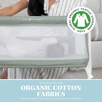 Baby Delight Beside Me Serenity Bassinet | Lightweight Bedside Sleeper & Baby Bassinet | 7-Position Height Adjustment | 100% GOTS Certified Organic Cotton Fabric | Organic Sage