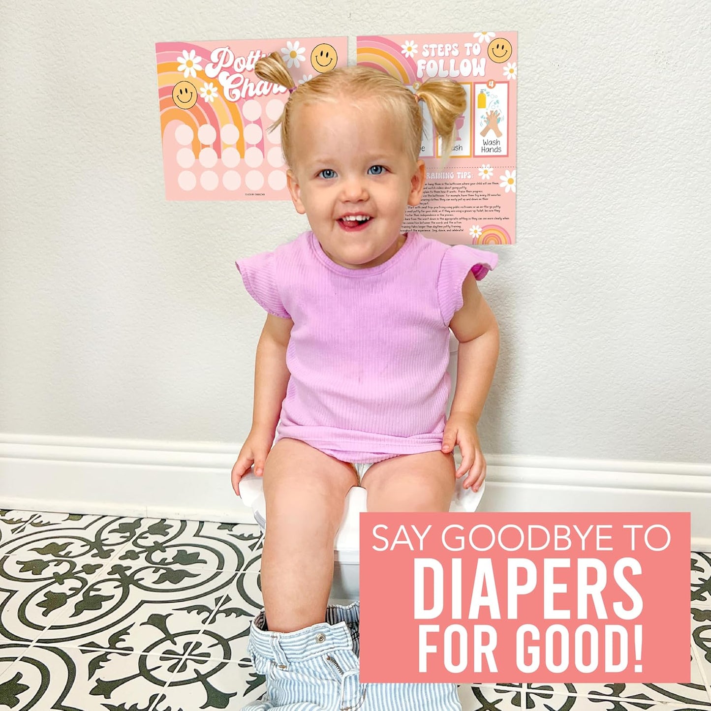Hadley Designs Potty Training Chart for Toddlers Girls -10 Sticker Potty Chart for Toddlers Girls, 8.5x11" Potty Training Sticker Charts for Toilet Success, Unicorn Toddler Reward Chart for Kids