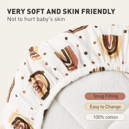 Muslin Bassinet Fitted Sheets 2 Pack, Soft Breathable Cotton Baby Bassinet Mattress Sheet Set, 360° Elastic Snug Fit, Universal for Oval, Rectangle & Hourglass Cradle, Unisex Baby Bedding (Cute Cars)