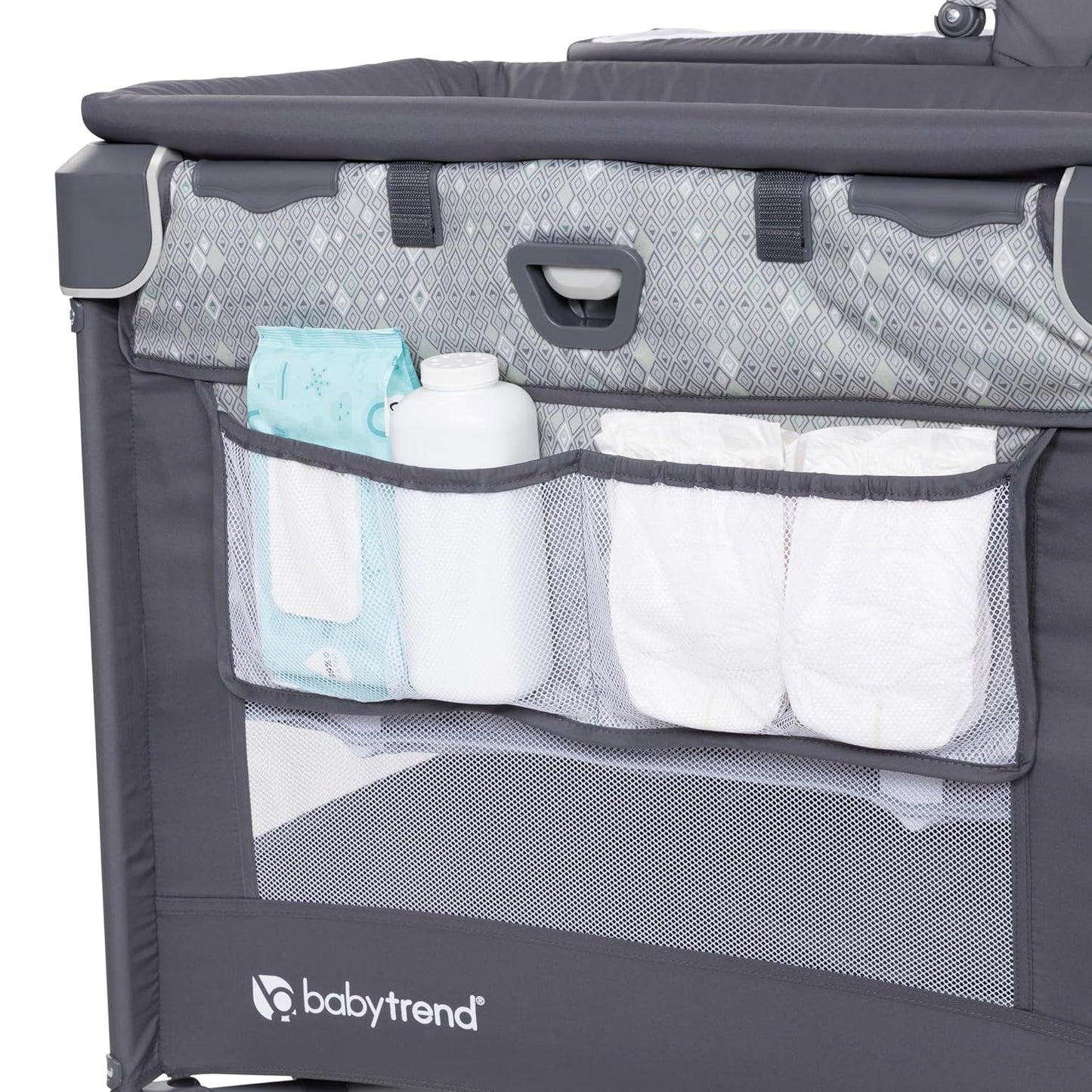 Baby Trend Nursery Den Playard with Snooze Pod and Flip Over Changer, Diamond Sage