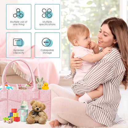 Cute Castle 2 Pack Diaper Caddy Organizer - Portable Baby Caddy Organizer with Handle, Nursery Storage Bin and Car Organizer for Girls, Boys - Baby Gift Basket - Grey