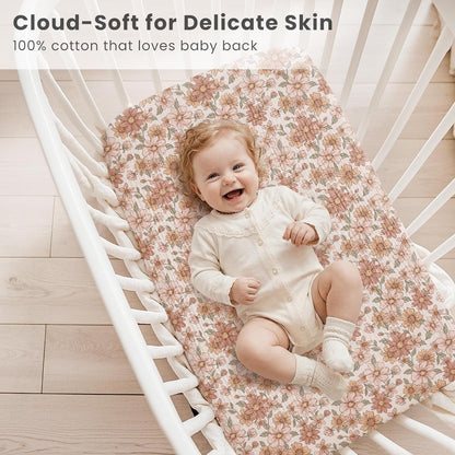 Konssy Muslin Fitted Bassinet Sheets 2 Pack for Baby Girl Boy, Soft Bedside Sleeper Bassinet Sheets Fit for Baby Bassinets, Moses Basket Oval Rectangle Pad/Mattress