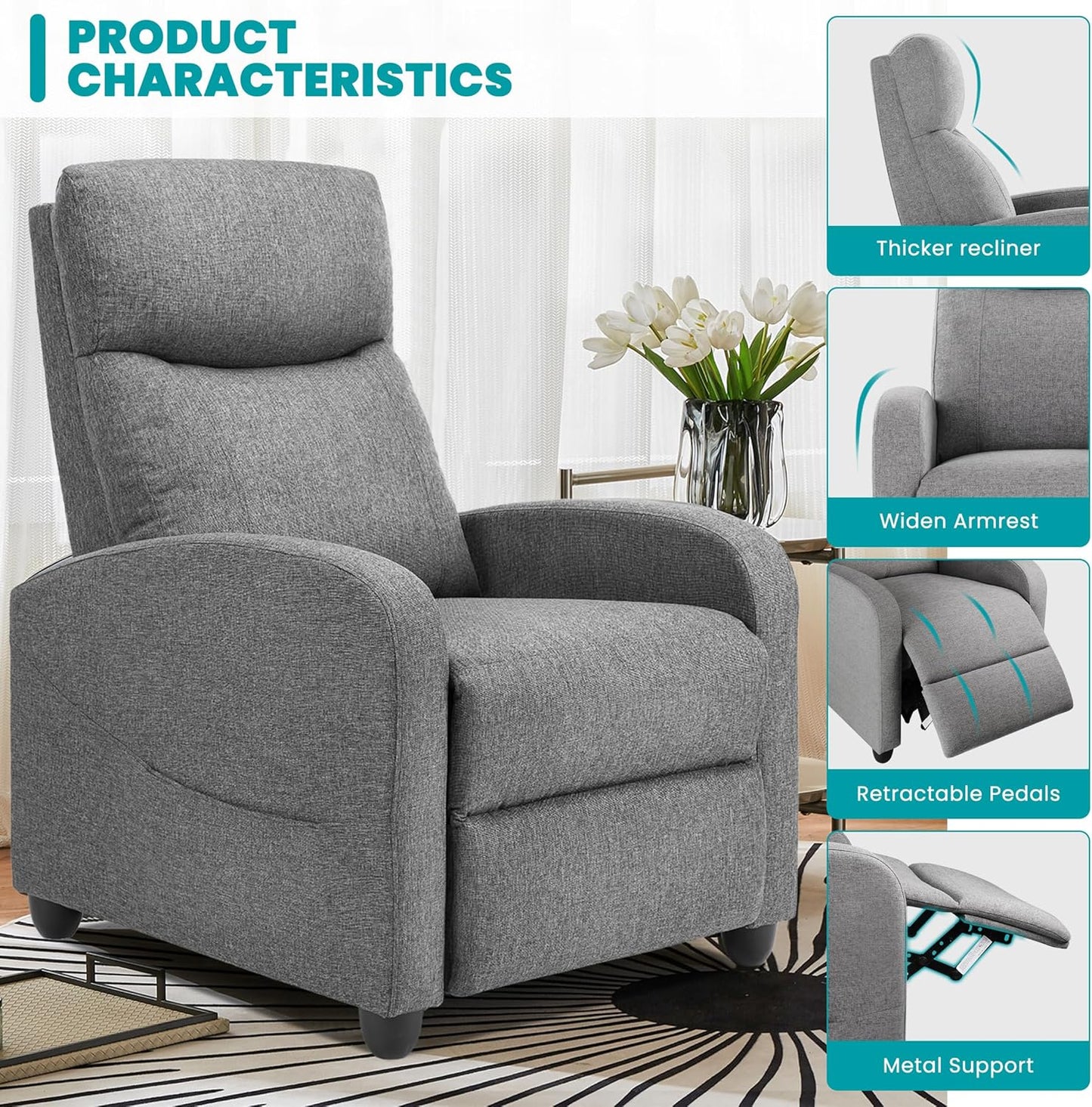Sweetcrispy Recliner Chair, 360 Swivel Rocker Chair for Adults, Glider Rocker Recliners, Nursery Chairs for Living Room, High Back, Upholstered Deep Seat, Classical Brown