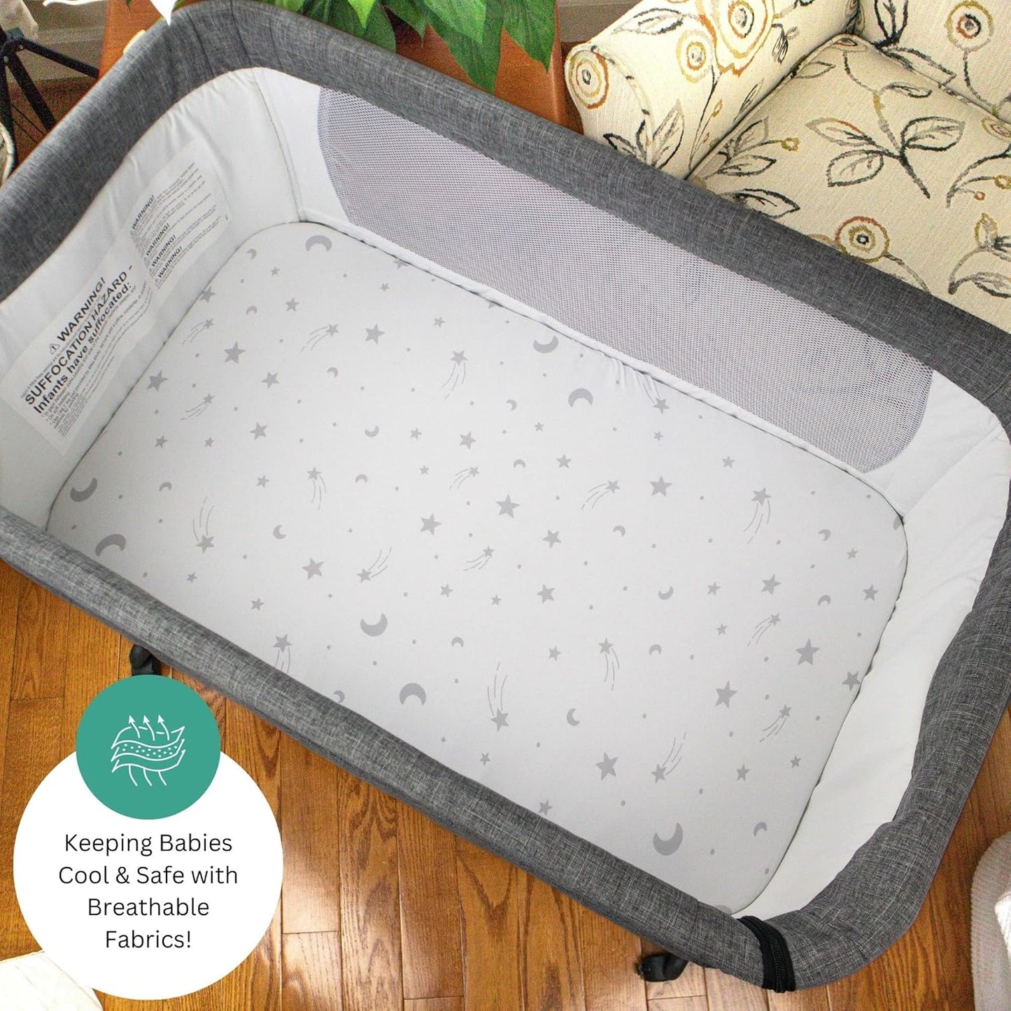 Bassinet Sheets for Papablic, CoZee, Cowiewie, Ezebaby, Nawahev Baby Bassinet Bedside Sleeper by TansyPanda, 3PC, 33x20, Ultra Soft, Breathable Snug Fit, Unisex Boys Girls, Gray White (Space Rockets)