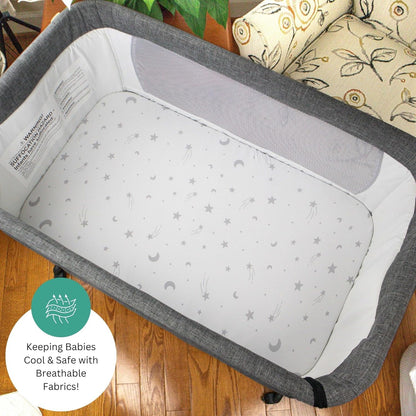 Bassinet Sheets for Papablic, CoZee, Cowiewie, Ezebaby, Nawahev Baby Bassinet Bedside Sleeper by TansyPanda, 3PC, 33x20, Ultra Soft, Breathable Snug Fit, Unisex Boys Girls, Gray White (Space Rockets)