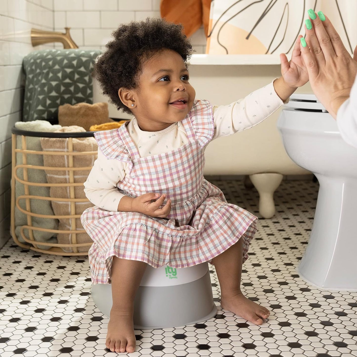 Ingenuity Ready Set Go Potty Training Toilet, Removable Bowl, Non-Skid Bottom, Wide Stable Base, Age 18 Months & Up, White & Grey