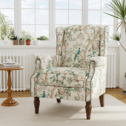 Swivel Rocker Recliner Chair, Manual Nursery Glider Recliner, Floral Fabric Wingback Accent Chair with Adjustable Backrest & Footrest for Small Spaces Living Room Bedroom (Plants Floral, Set of 1)