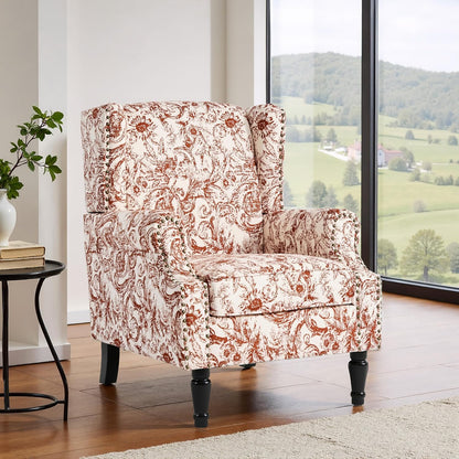 Swivel Rocker Recliner Chair, Manual Nursery Glider Recliner, Floral Fabric Wingback Accent Chair with Adjustable Backrest & Footrest for Small Spaces Living Room Bedroom (Plants Floral, Set of 1)