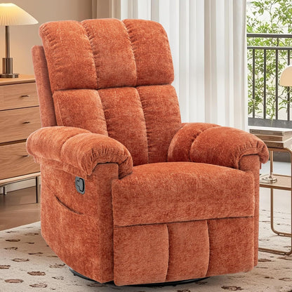 Korser Recliner Chair, Swivel Rocker Recliner Chair for Adults, Small Recliners for Small Spaces, Upholstered Manual Recliner with Side Pockets, Nursery Rocking Chair for Living Room, Chenille, Beige