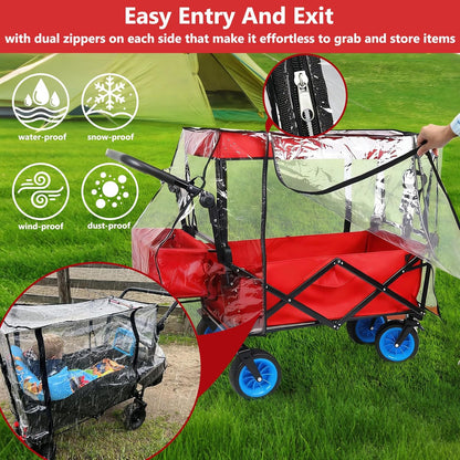 Universal Waterproof Wagon Cover, Two-Sided Zippers Clear PVC Rain Canopy with UV Protection, Windproof Design for Collapsible Carts, Strollers, Trolleys, Camping and Garden Use
