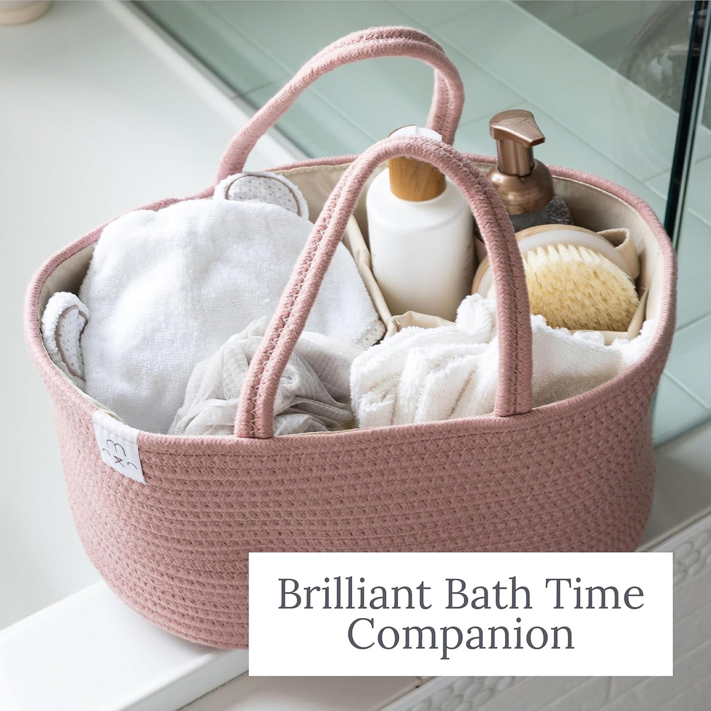 Natemia Diaper Caddy Organizer - Portable Rope Handles & 3 Compartments for Baby Items - Storage Basket for Newborn Essentials - Fits Spectra Breast Pump & Accessories - Registry Must Have (Beige)