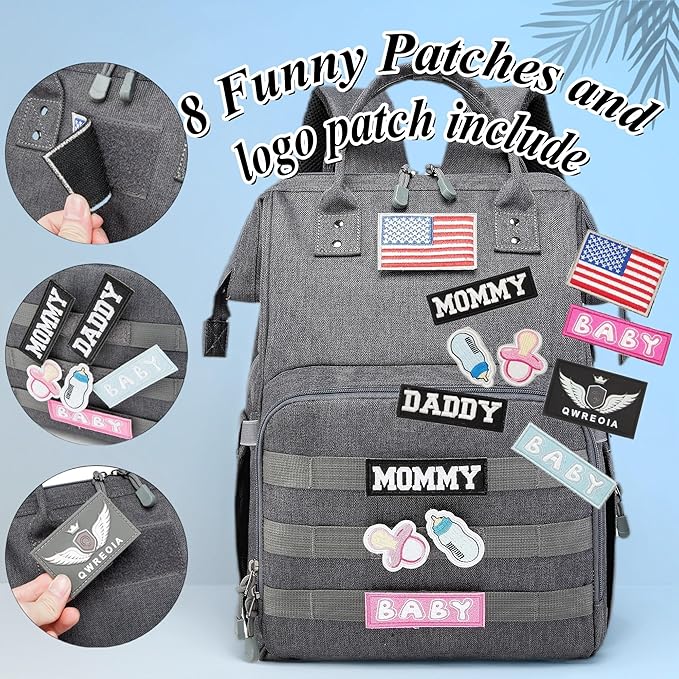 Diaper Bag Backpack for Dad and Mom with USB Charging Port Stroller Straps and Insulated Pocket,army military Travel Nappy Backpack (Dark Grey)