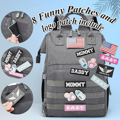 Diaper Bag Backpack for Dad and Mom with USB Charging Port Stroller Straps and Insulated Pocket,army military Travel Nappy Backpack (Dark Grey)
