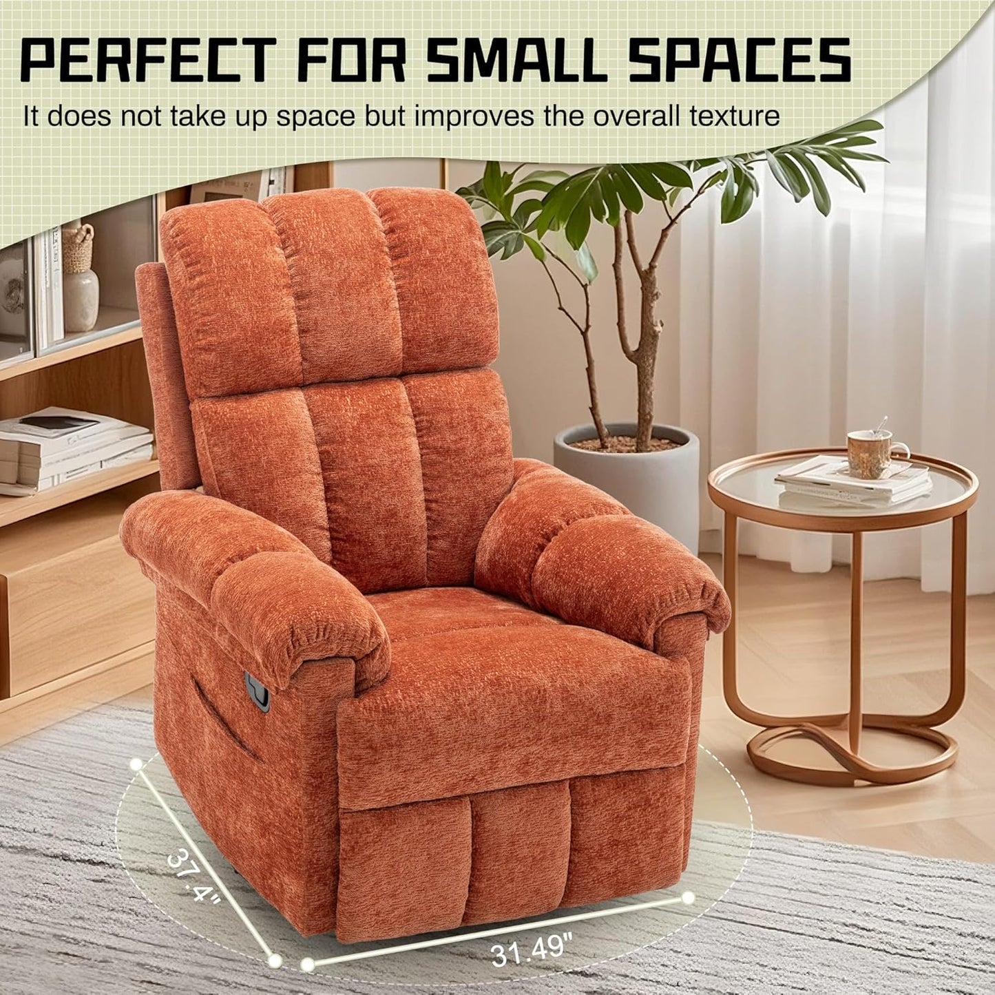 Korser Recliner Chair, Swivel Rocker Recliner Chair for Adults, Small Recliners for Small Spaces, Upholstered Manual Recliner with Side Pockets, Nursery Rocking Chair for Living Room, Chenille, Beige