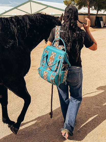 Wrangler Aztec Backpack Organized Daypack Travel Baby Bag with Stroller Strap and Side Bottle Pockets WG2204-9110GN